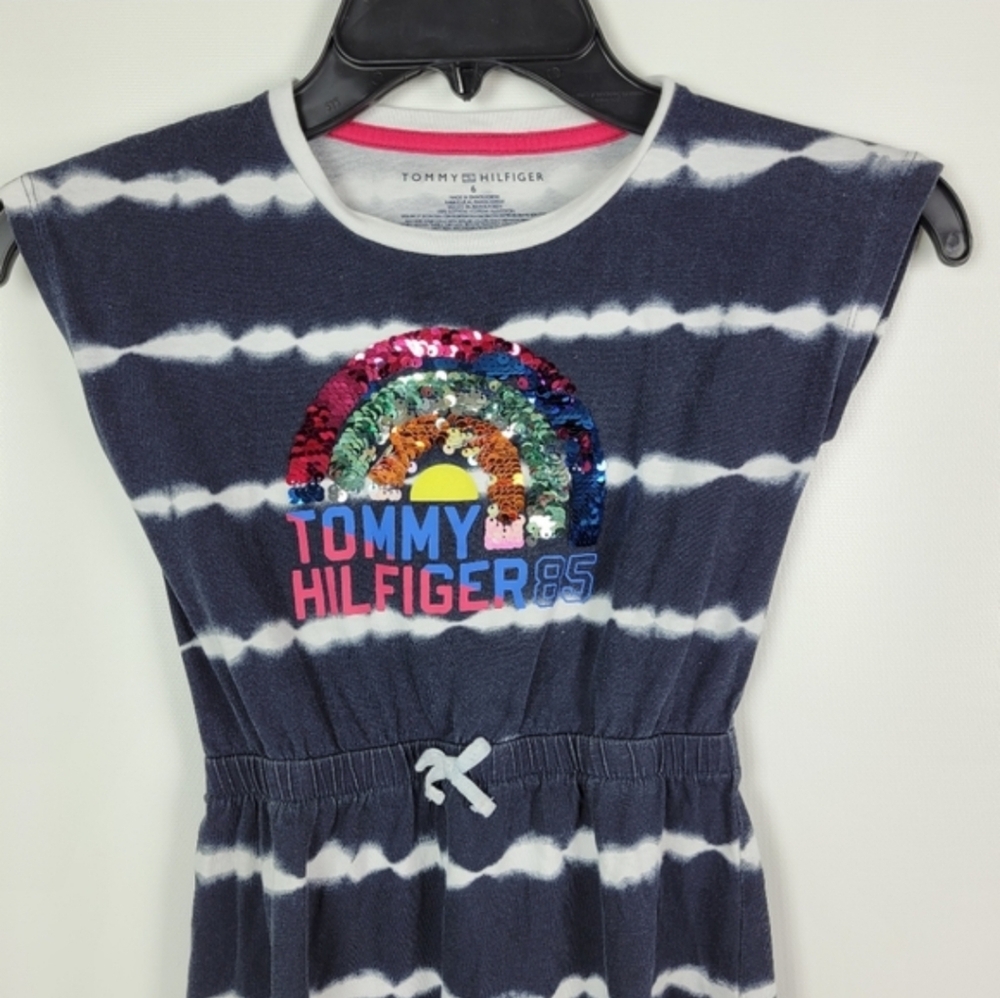 Tommy Hilfigure 100% Cotton Girls Striped Tie Dye Dress Sz 6